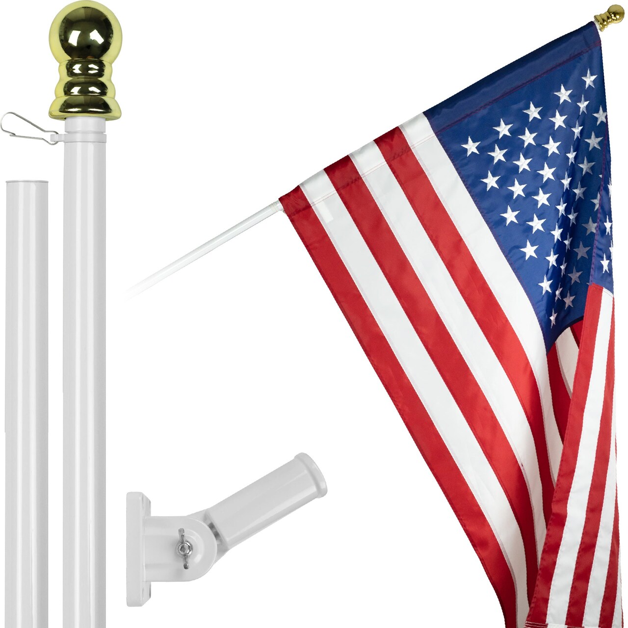 G128 - 5 Feet Tangle Free Spinning Flagpole (White) Pole Sleeve Embroidered 2x3 ft Pole Sleeve (Flag Included) Aluminum Flag Pole